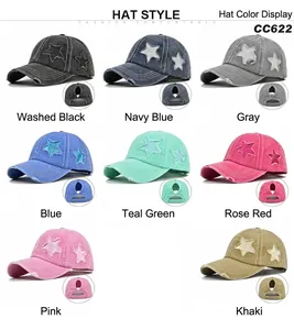 Distressed ponytail baseball cap for women in eight colors including washed black and navy