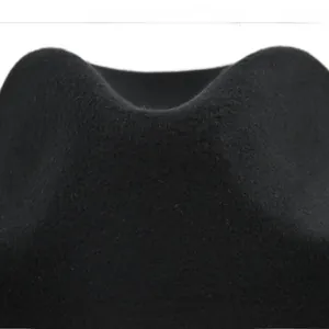 Macro shot of the black felt crown detail and textured top of the stylish wool fedora hat