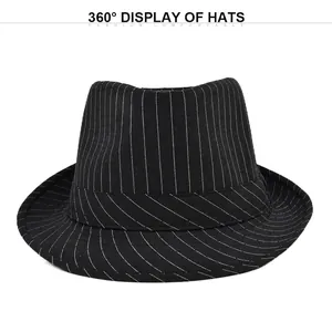 Classic black and white striped fedora hat in British jazz style for men and women