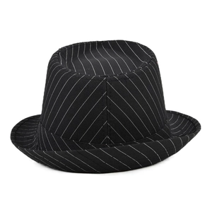 Classic black pinstripe cotton linen fedora hat for men and women in jazz style