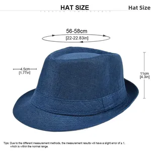Dunkelblauer geflochtener Fedora-Hut Größentabelle für Damen und Herren mit 56-58cm Umfang