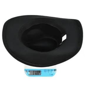 Internal view of black wool felt fedora hat showing inner sweatband and size 57 label