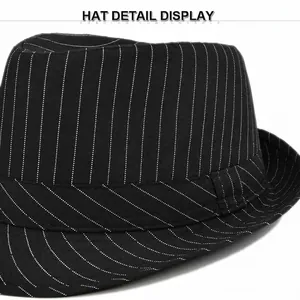 Classic black pinstripe jazz fedora hat with elegant brim and decorative band for style