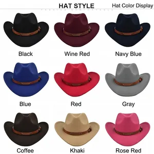 Classic wide brim cowboy jazz hat available in nine various colors with leather band