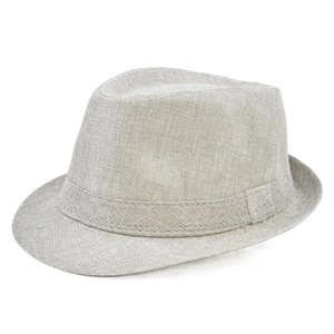Detailed view of breathable woven texture and classic band on a fedora sun hat