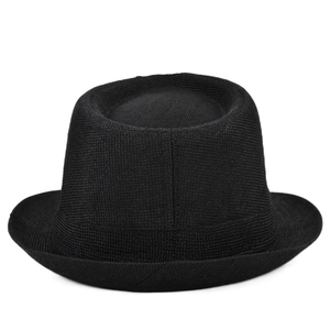 Close-up of the woven texture on a black fedora hat showing fine mesh fabric detail