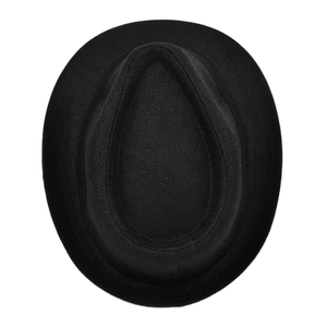 Detailed top view of breathable black mesh fedora hat showing textured weave and crown shape