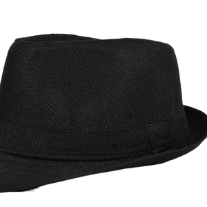 Classic black woven Fedora hat for men and women with matching ribbon and fine texture