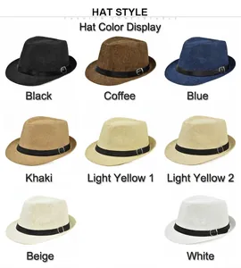 Classic summer straw fedora hats for men and women with leather band in eight colors