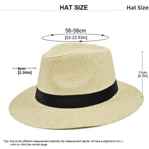 Size chart for Panama straw hat showing 56-58cm circumference and 6cm brim detail