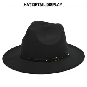 Classic black wool fedora hat with a wide brim and decorative gold studded leather band