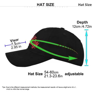 Adjustable Brooklyn baseball cap size chart with 54-60cm circumference and wide visor