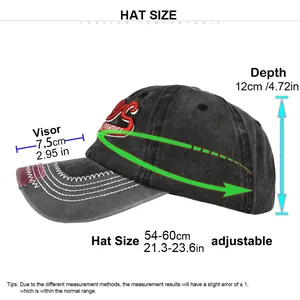 Size chart for vintage distressed baseball cap showing 54-60cm adjustable head size