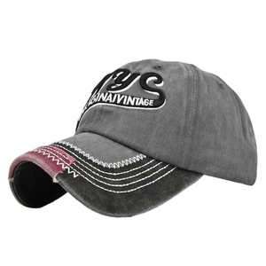 Vintage washed dark grey baseball cap with NYC embroidery and distressed brim details