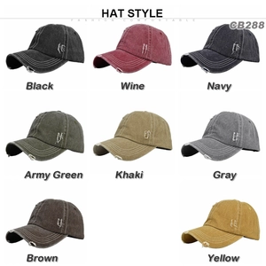 Vintage distressed denim baseball caps collection in eight solid colors with worn-out finish
