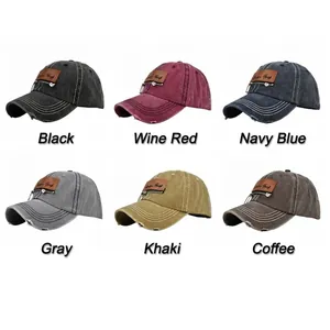Distressed cotton baseball caps with vintage patch and zipper in six various colors