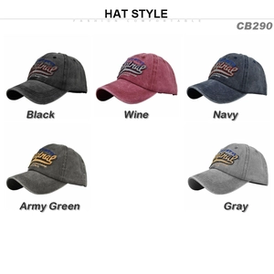 Vintage washed baseball caps with 3D embroidery available in five classic colors