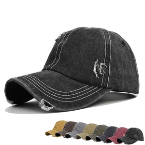 Vintage Washed Cotton Baseball Cap Distressed Denim Sun Hat With Broken Holes Adjustable Snapback For Men Women Retro Style