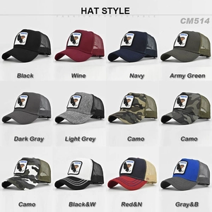 Detail view showing twelve color options for the Freedom embroidered mesh trucker hat