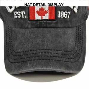 Detailed close-up showing quality embroidery of Canada maple leaf and EST 1867 text