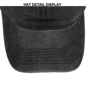 Detail view of washed vintage baseball cap showing reinforced six-row stitching on the brim