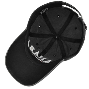 Detail view of cotton baseball cap interior featuring reinforced seams and sweatband