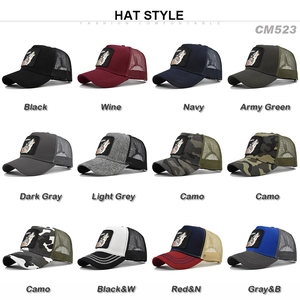 Collectie mesh trucker hats met wolfborduurwerk in twaalf verschillende kleurvariaties
