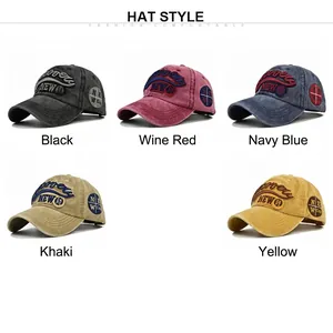 Vintage washed cotton baseball caps with 3D embroidery in five various colors