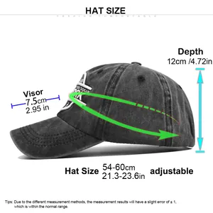 Detailed size guide for adjustable distressed baseball cap with NEWYORK embroidery