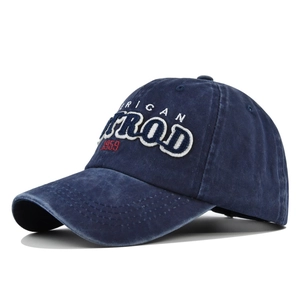 Detailed embroidery of American Frod 1959 text on vintage washed cotton baseball cap