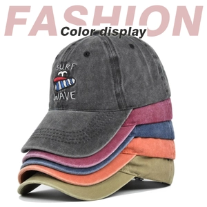 Diversi colori di cappellini da baseball in cotone lavato con ricamo surf wave