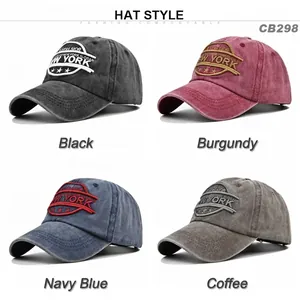 Distressed cotton baseball caps with New York 3D embroidery in four vintage colors