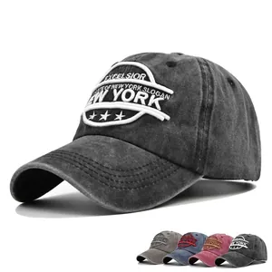 Vintage Washed Cotton Baseball Cap Distressed Embroidery New York Adjustable Sun Hat For Men Women Casual Streetwear