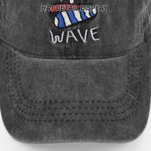 Berretto da baseball lavato vintage antracite con ricamo Wave e cuciture fini
