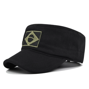 Side view of black canvas cadet hat featuring a tactical embroidered geometric patch