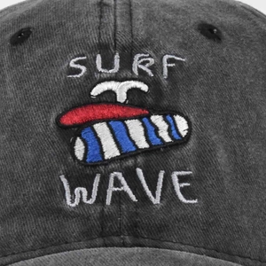 Cappello vintage in cotone lavato con ricamo Surf Wave retrò in finitura grigio antracite