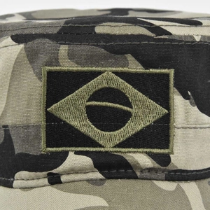 Front view of camouflage Brazilian army cap with low-visibility flag embroidery
