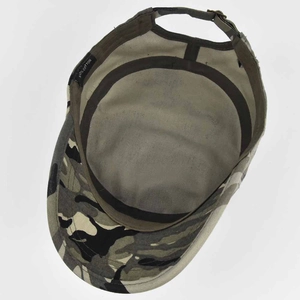 Macro detail of military cadet cap showing 100% cotton inner lining and sweatband