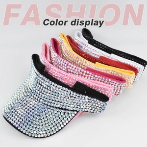 Detailed color display of ponytail baseball caps with colorful sparkling rhinestones