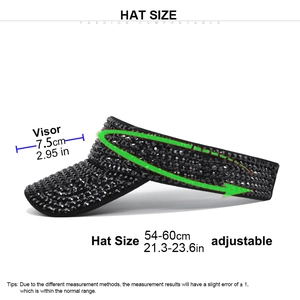Black rhinestone open top baseball cap with adjustable size 54-60cm for sun protection
