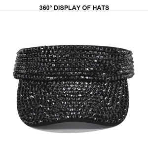 Stylish black sun visor hat with full rhinestones and open top for summer protection