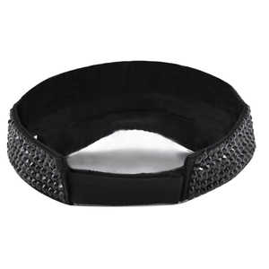 Detail view of black rhinestone baseball sun visor with adjustable velcro strap closure