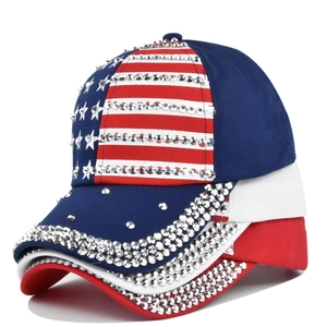 Set of three American flag baseball caps with rhinestones in red white and blue