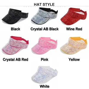 Sparkling rhinestone-studded sun visor hats for women available in seven assorted colors
