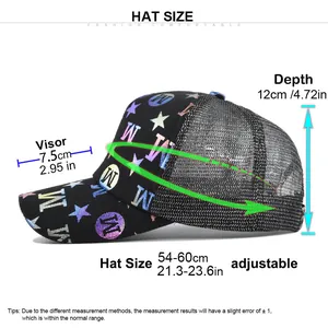 Tabella delle taglie dettagliata per berretto da baseball in mesh con visiera regolabile