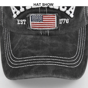 Berretto da Baseball in Cotone Lavato Distressed America 1776 Ricamato Bandiera Americana Retro Cappello Sole Unisex