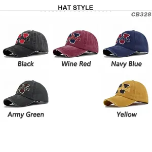 Vintage washed cotton baseball caps with New York embroidery in 5 colors and distressed brim