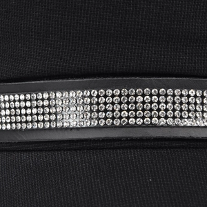 Black fashion baker boy hat with rows of sparkling rhinestones on the leather band