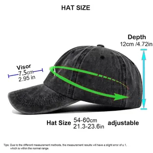 Size chart for baseball cap with 54-60cm circumference and adjustable strap details