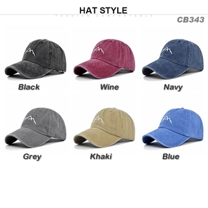 Six colors of washed cotton baseball caps with embroidered mountain pattern